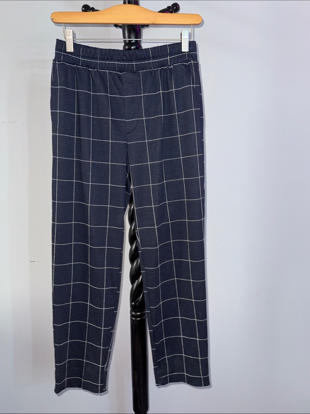 a new day Navy Windowpane Pull-On Straight Leg Pants 7.1T
